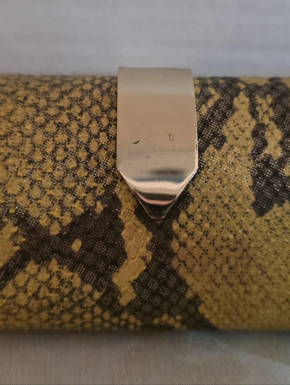 Banana Republic Yellow & Black Metallic Snakeskin Leather Hardshell Clutch